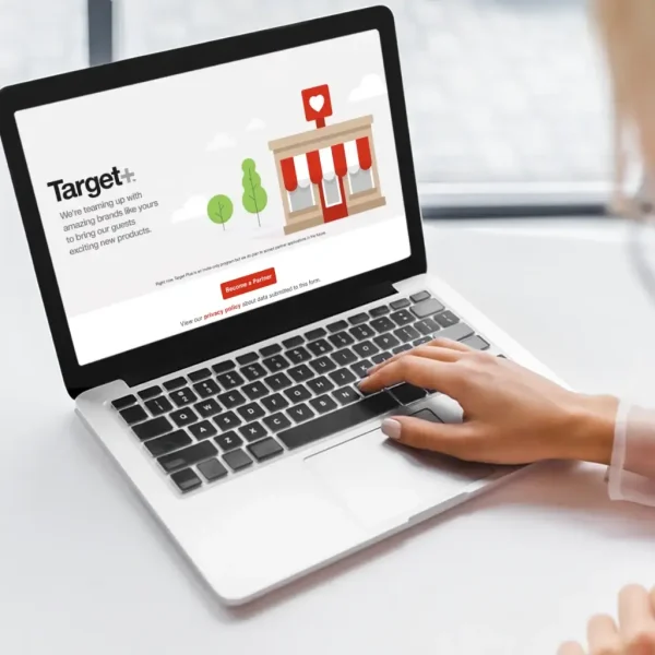 Laptop screen featuring the vibrant interface of Target Plus Marketplace, highlighting the diverse range of products offered by Target's online shopping platform.